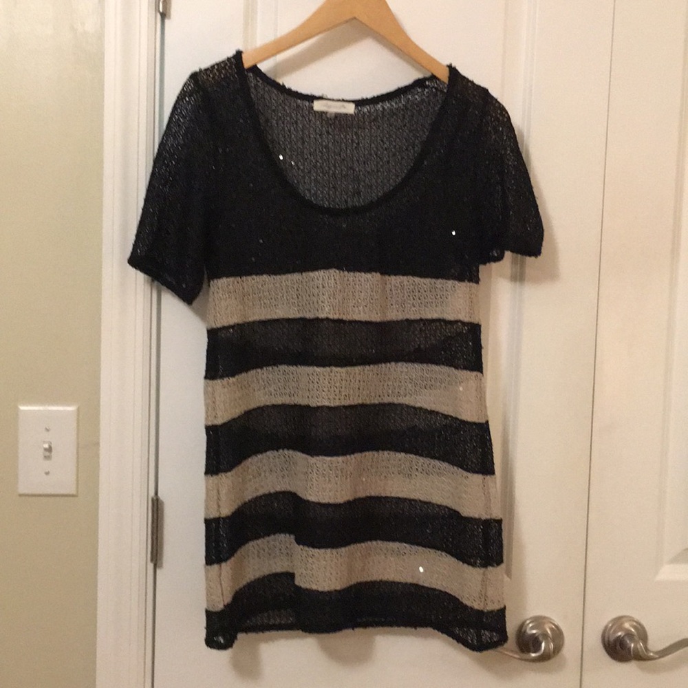 Sequined sheer knit tunic